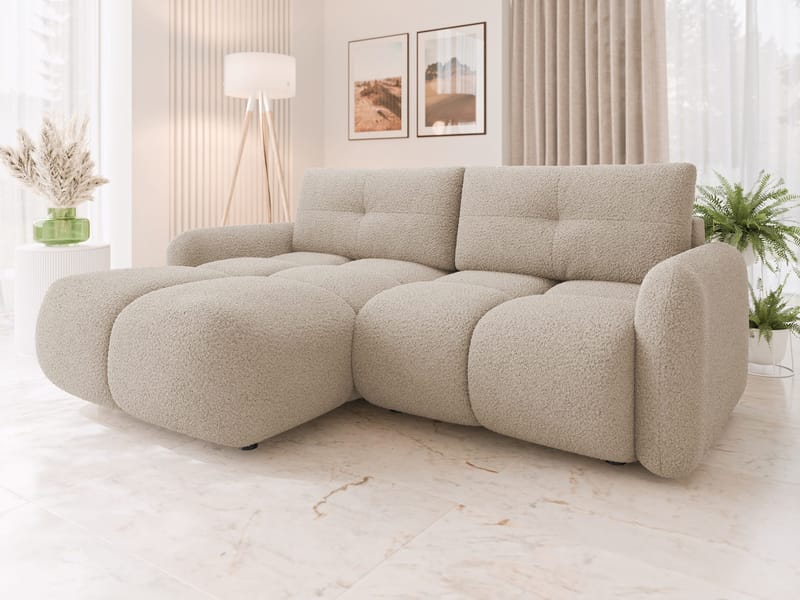 Durven 3-istuttava vasemmanpuoleinen vuodesohva säilytystilalla bouclé-kangasta - Beige - Huonekalut - Sohva - Vuodesohva