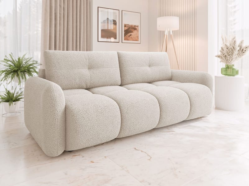 Durven 3-istuttava vuodesohva 160x200 cm säilytystilalla bouclé-kangasta - Beige - Huonekalut - Sohva - Vuodesohva - 3 istuttava vuodesohva