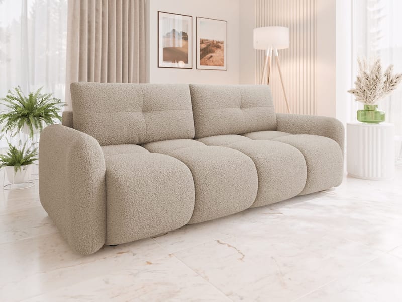 Durven 3-istuttava vuodesohva 160x200 cm säilytystilalla bouclé-kangasta - Beige - Huonekalut - Sohva - Vuodesohva - 3 istuttava vuodesohva