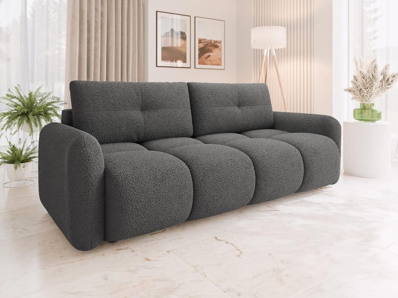 Durven 3-istuttava vuodesohva 160x200 cm säilytystilalla bouclé-kangasta - Harmaa - Huonekalut - Sohva - Vuodesohva - 3 istuttava vuodesohva