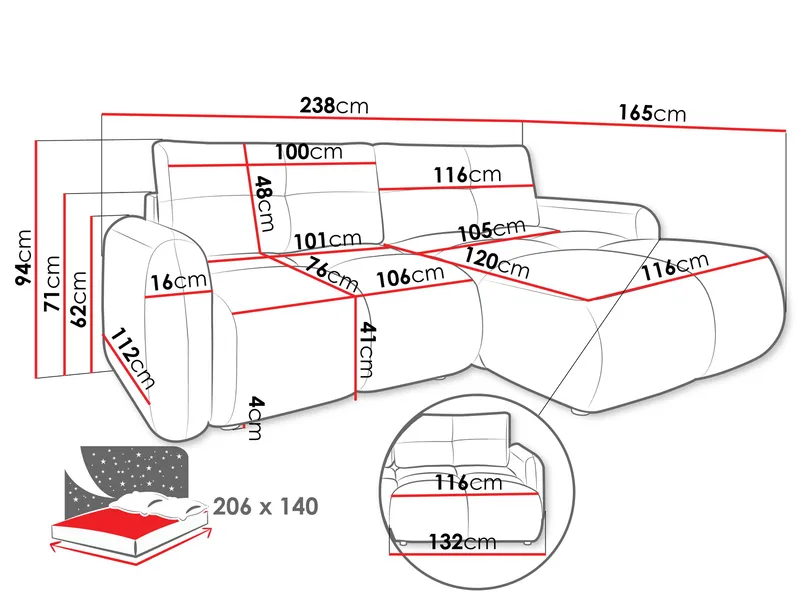 Durven Vuodesohva 3istuttava - Beige - Huonekalut - Sohva - Vuodesohva - 3 istuttava vuodesohva