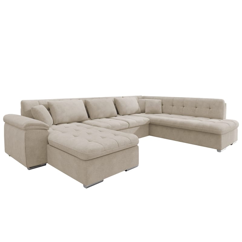 Dynir 6-istuttava oikeakätinen u-muotoinen vuodesohva 125x290 cm säilytystilalla kangasta, Beige