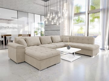 Dynir 6-istuttava oikeakätinen u-muotoinen vuodesohva 125x290 cm säilytystilalla kangasta - Beige - Huonekalut - Sohva - Vuodesohva