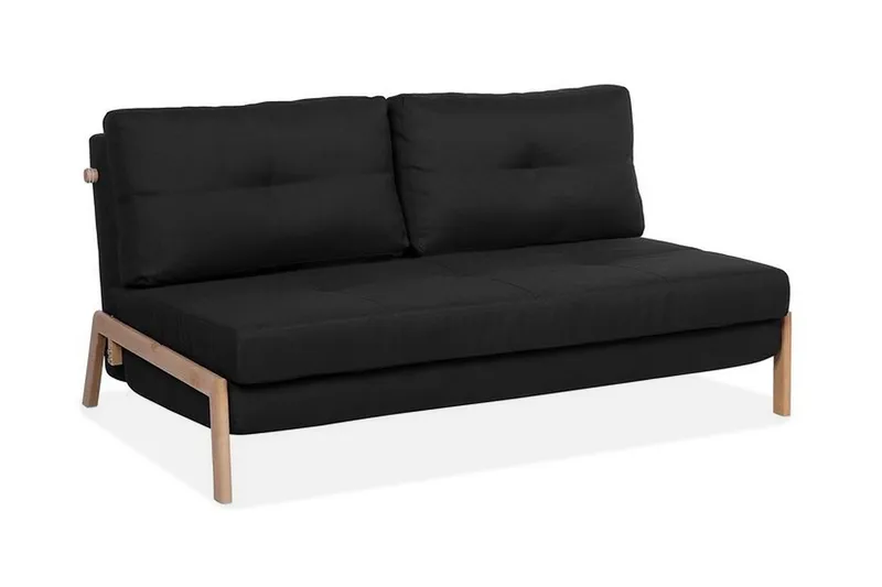 Edland 2-istuttava suorakaiteen muotoinen vuodesohva taitettava 152 cm kangasta puujaloilla - Musta - Huonekalut - Sohva - Vuodesohva - Futon - Futon sohva
