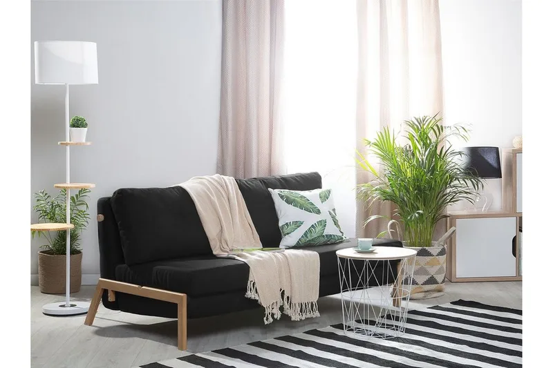 Edland 2-istuttava suorakaiteen muotoinen vuodesohva taitettava 152 cm kangasta puujaloilla - Musta - Huonekalut - Sohva - Vuodesohva - Futon - Futon sohva