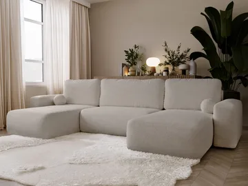 Elvior 5-istuttava U-muotoinen vuodesohva kaksidivaanilla - beige - Huonekalut - Sohva - Vuodesohva