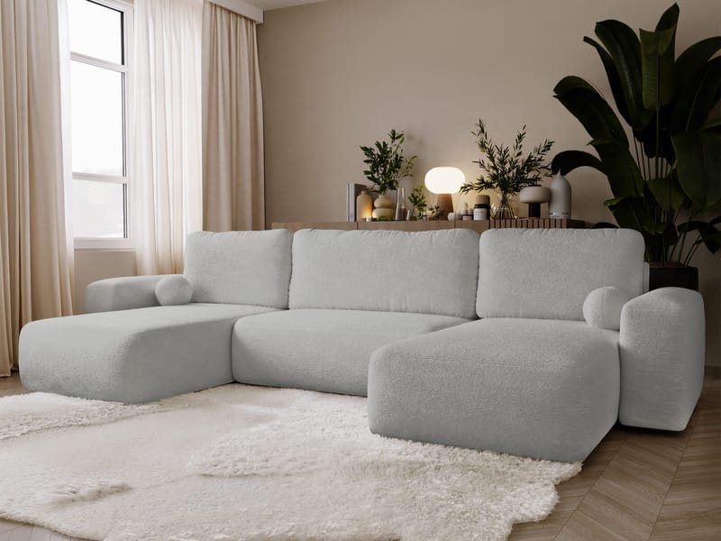 Elvior 5-istuttava U-muotoinen vuodesohva kaksidivaanilla - harmaa - Huonekalut - Sohva - Vuodesohva