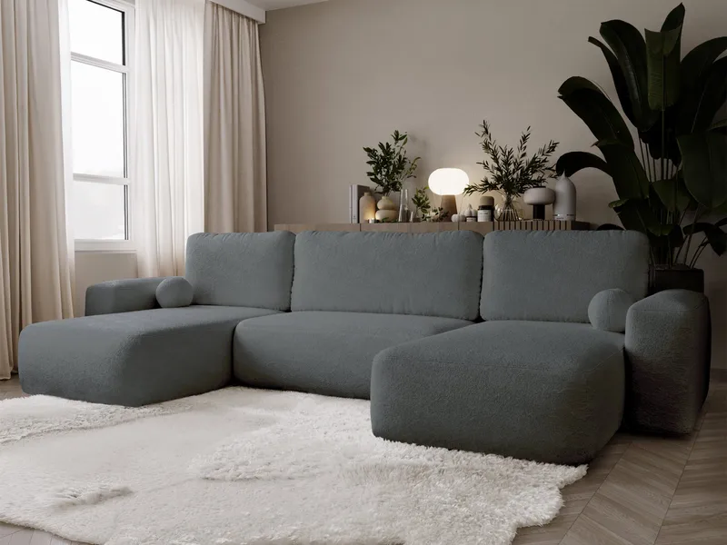 Elvior 5-istuttava U-muotoinen vuodesohva kaksidivaanilla - harmaa - Huonekalut - Sohva - Vuodesohva