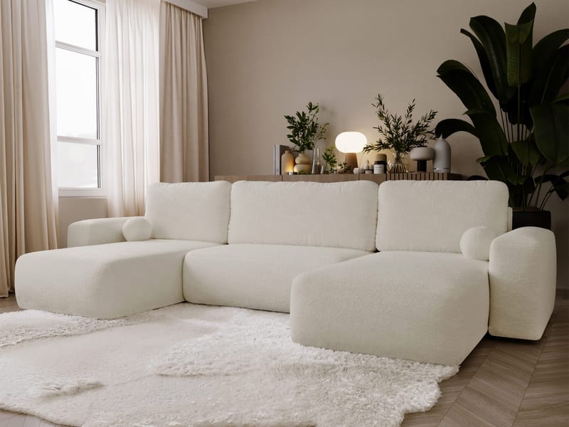 Elvior 5-istuttava U-muotoinen vuodesohva kaksidivaanilla - valkoinen - Huonekalut - Sohva - Vuodesohva