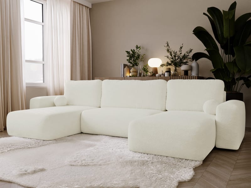 Elvior 5-istuttava U-muotoinen vuodesohva kaksidivaanilla - valkoinen - Huonekalut - Sohva - Vuodesohva