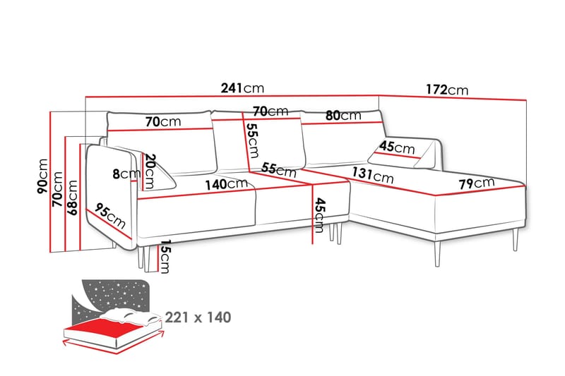 Enaya Vuodesohva 3-Istuttavalla Divaanilla - Harmaa - Huonekalut - Sohva - Vuodesohva