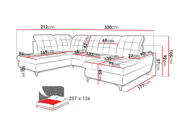 Enzo Vuodesohva Divaanilla ja Chaiselongilla 4-istuttava - Beige - Huonekalut - Sohva - Vuodesohva