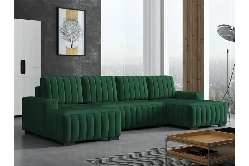 Esher Vuodesohva Tuplalevon 4-istuttava Plyysi - Vihreä - Huonekalut - Sohva - Vuodesohva