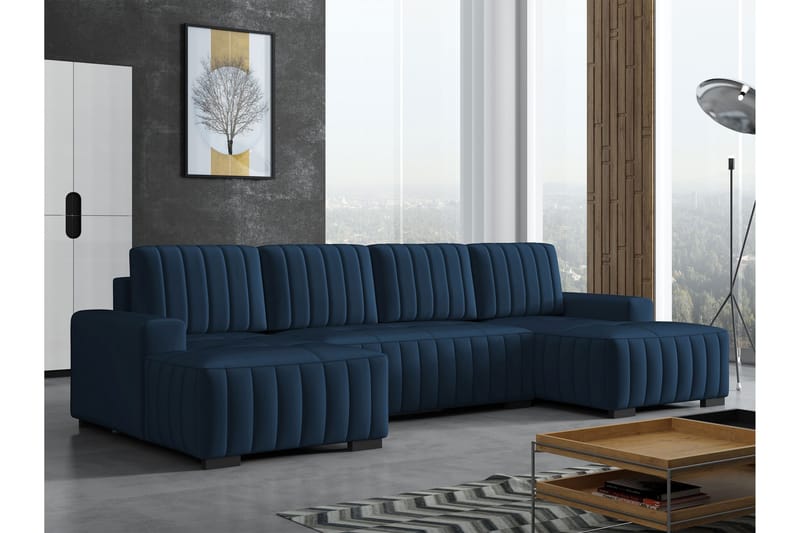 Esher Vuodesohva Tuplalevon 4-istuttava Plyysi - Laivastonsininen - Huonekalut - Sohva - Vuodesohva