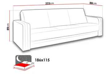 Euforia Vuodesohva 222x88x89 cm - Huonekalut - Sohva - Vuodesohva - 3 istuttava vuodesohva