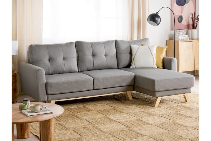 Faustin Kulmavuodesohva 3-istuttava - Harmaa/Vaalea puu - Huonekalut - Sohva - Vuodesohva