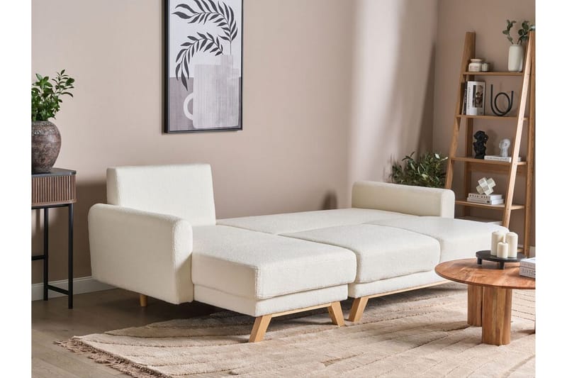 Faustin Kulmavuodesohva 3-istuttava - Valkoinen/Vaalea puu - Huonekalut - Sohva - Vuodesohva