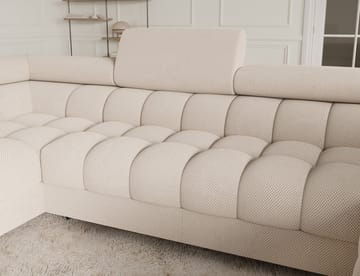 Fectory 6-istuttava Bubblig-kulmasohva, vuodemekanismilla, ki ja säilytystila, vasen - Calmora 18 - Huonekalut - Sohva - Vuodesohva