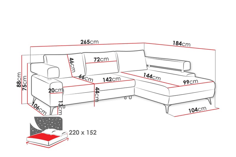 Fito Vuodesohva Divaanilla 3-istuttava - Vaaleanpunainen - Huonekalut - Sohva - Vuodesohva