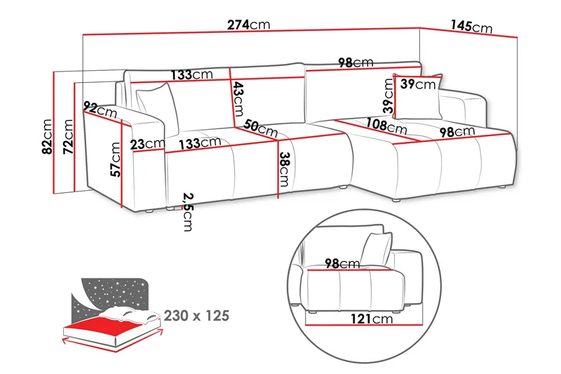 Flo Vuodesohva Divaanilla 3-istuttava - Oranssi - Huonekalut - Sohva - Vuodesohva