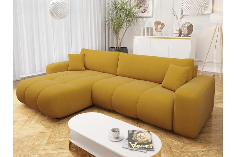 Flo Vuodesohva Divaanilla 3-istuttava Plyysi - Keltainen - Huonekalut - Sohva - Vuodesohva