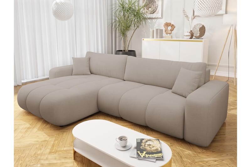 Flo Vuodesohva Divaanilla 3-istuttava Plyysi - Beige - Huonekalut - Sohva - Vuodesohva