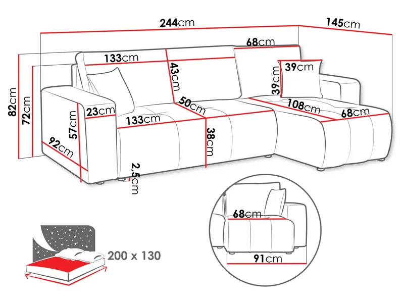 Flo Vuodesohva divaanilla 3istuttava - Rosa - Huonekalut - Sohva - Vuodesohva