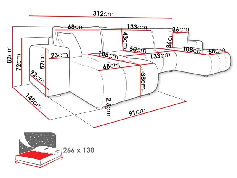 Flo Vuodesohva kaksoisdivaanilla 4istuttava - Valkoinen - Huonekalut - Sohva - Vuodesohva