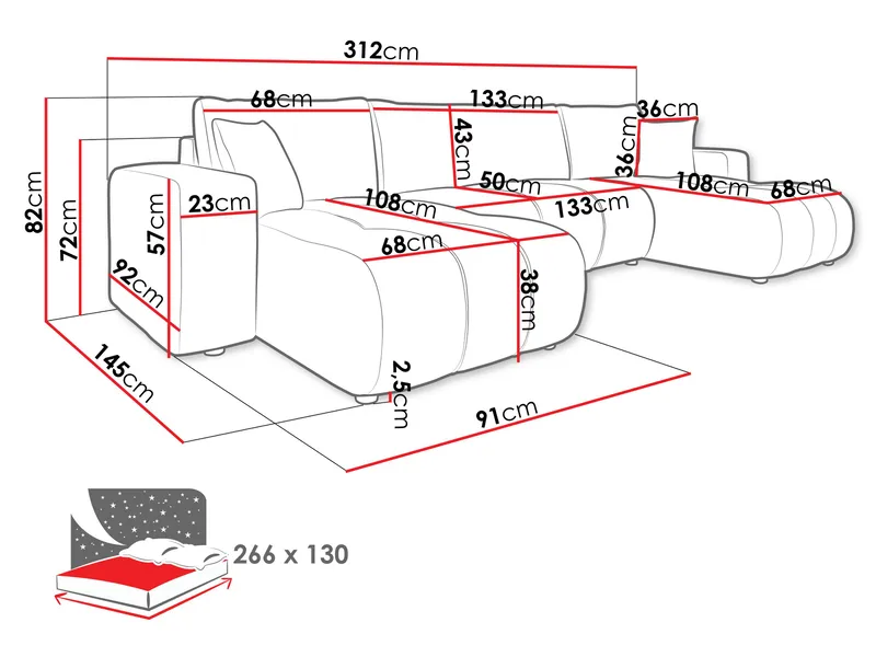 Flo Vuodesohva kaksoisdivaanilla 4istuttava - Valkoinen - Huonekalut - Sohva - Vuodesohva