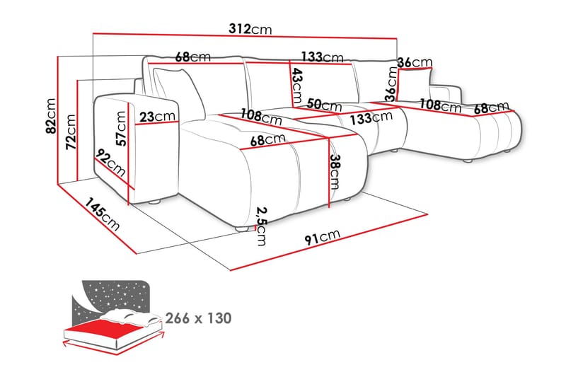 Flo Vuodesohva Tupladivaanilla 4-istuttava - Harmaa - Huonekalut - Sohva - Vuodesohva
