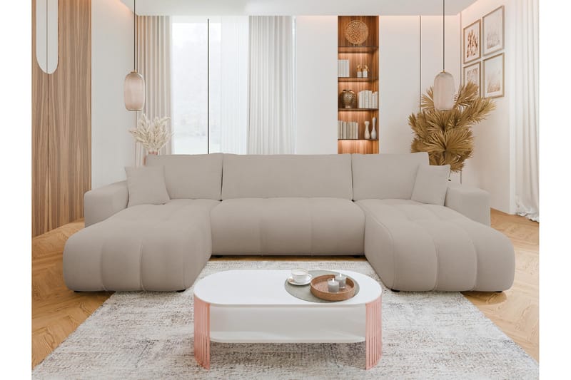 Flo Vuodesohva Tupladivaanilla 4-istuttava Plyysi - Beige - Huonekalut - Sohva - Vuodesohva