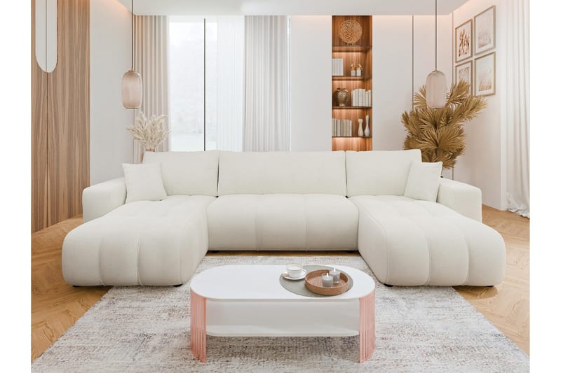 Flo Vuodesohva Tupladivaanilla 4-istuttava Plyysi - Valkoinen - Huonekalut - Sohva - Vuodesohva