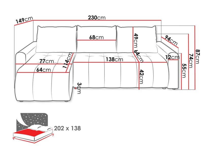 Fynrican 3-istuttava vuodesohva divaanilla - musta - Huonekalut - Sohva - Vuodesohva