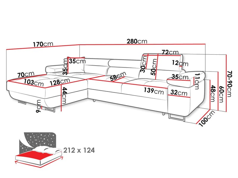 Gabina 3-istuttava vuodesohva divaanilla - musta - Huonekalut - Sohva - Vuodesohva