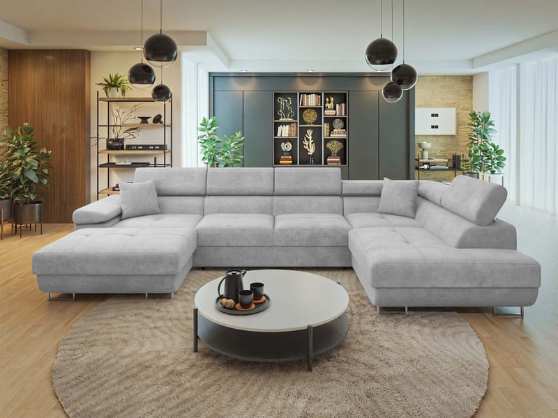 Gabina 5-istuttava U-muotoinen vuodesohva divaanilla ja šezlongilla - harmaa - Huonekalut - Sohva - Vuodesohva