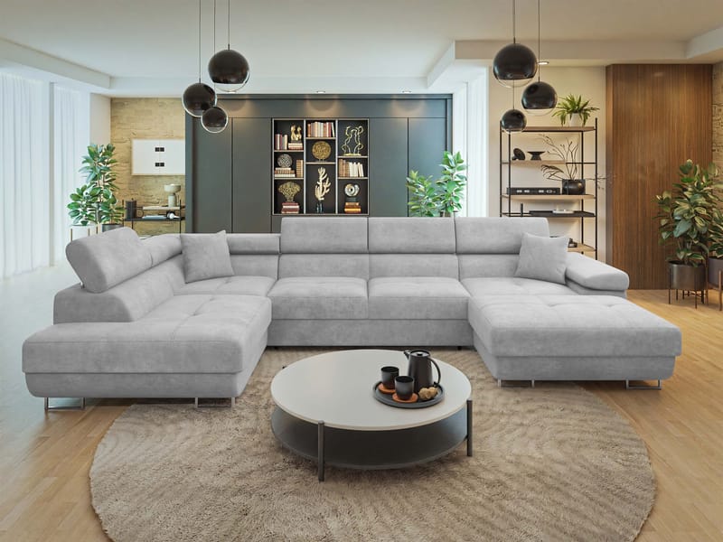 Gabina 5-istuttava U-muotoinen vuodesohva divaanilla ja šezlongilla - harmaa - Huonekalut - Sohva - Vuodesohva