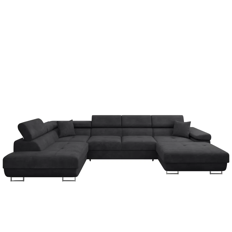 Gabina 5-istuttava U-muotoinen vuodesohva divaanilla ja šezlongilla, musta