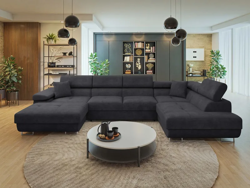 Gabina 5-istuttava U-muotoinen vuodesohva divaanilla ja šezlongilla - musta - Huonekalut - Sohva - Vuodesohva