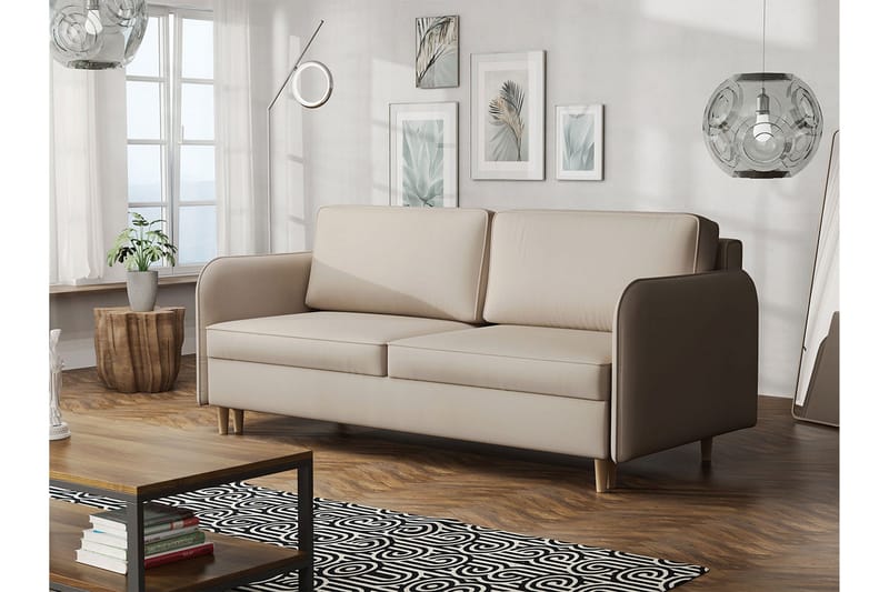 Gaja 2-istuttava vuodesohva pyöristetyt käsinojat kangasta - Beige - Huonekalut - Sohva - Vuodesohva