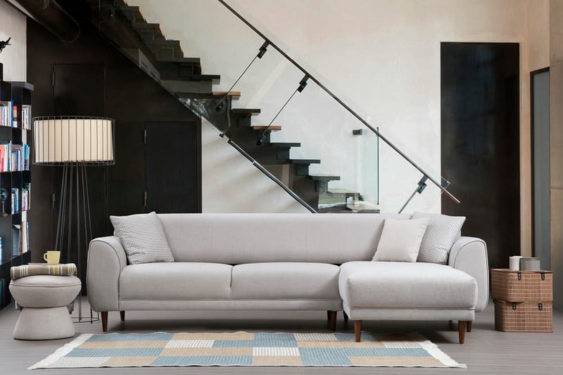 Gajanejos 5-istuttava oikeanpuoleinen l-muotoinen vuodesohva 87x237 cm kangasta - Beige - Huonekalut - Sohva - Vuodesohva