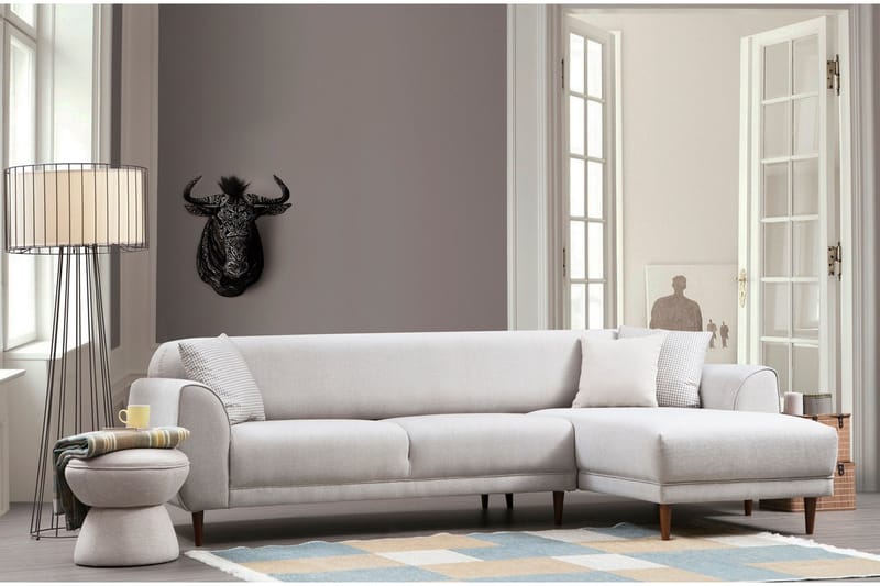 Gajanejos 5-istuttava oikeanpuoleinen l-muotoinen vuodesohva 87x237 cm kangasta - Beige - Huonekalut - Sohva - Vuodesohva