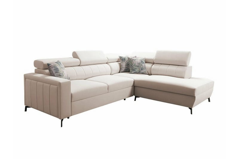 Galbally 3-istuttava kulmasohva vuodetoiminnolla oikea 265x224 cm säilytystilalla samettia, Beige