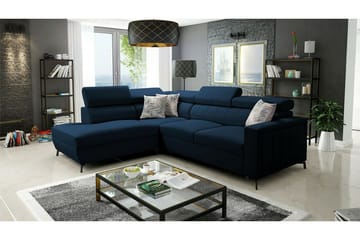 Galbally 3-istuttava Kulmasohva Vuodetoiminnolla Vasen 265x224 cm Säilytystilalla Samettia - Tummansininen - Huonekalut - Sohva - Vuodesohva
