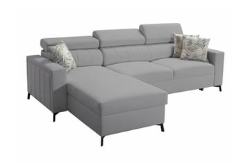 Galbally 3-istuttava Kulmasohvasänky Vasen 250x171 cm Säilytystilalla Samettia - Vaaleanharmaa - Huonekalut - Sohva - Vuodesohva