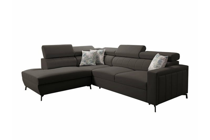 Galbally 3-istuttava kulmasohvasänky vasen 265x224 cm säilytystilalla samettia, Tummanruskea