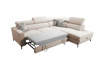 Galbally 3-istuttava kulmasohvasänky vasen 265x224 cm säilytystilalla samettia - Vaaleanpunainen - Huonekalut - Sohva - Vuodesohva