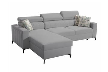 Galbally 3-istuttava Kulmasohvasänky Vasen 267x183 cm Säilytystilalla Samettia - Vaaleanharmaa - Huonekalut - Sohva - Vuodesohva