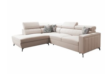 Galbally 3-istuttava kulmasohvasänky vasen 275x224 cm säilytystilalla samettia - Beige - Huonekalut - Sohva - Vuodesohva