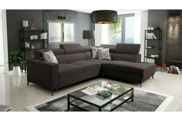 Galbally 3-istuttava kulmasohvavuode oikea 275x224 cm säilytystilalla samettia - Tummanruskea - Huonekalut - Sohva - Vuodesohva
