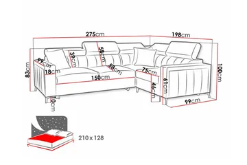 Galbally 3-istuttava kulmavuodesohva - Huonekalut - Sohva - Vuodesohva